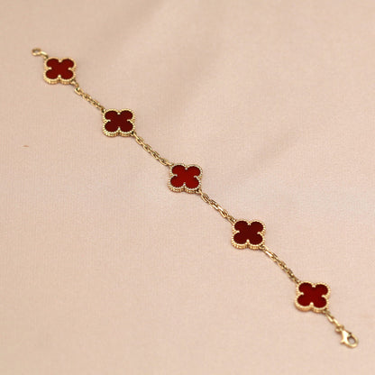 [Charm Aries Jewelry]CLOVER 5 MOTIFS RED AGATE  BRACELET