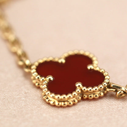 [Charm Aries Jewelry]CLOVER 5 MOTIFS RED AGATE  BRACELET