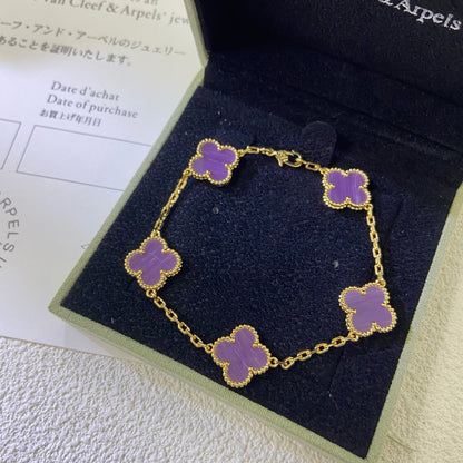 [Charm Aries Jewelry]CLOVER  5 MOTIFS  PURPLE VIOLET BRACELET