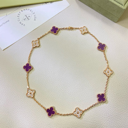 [Charm Aries Jewelry]CLOVER 10 MOTIFS  PURPLE VIOLET DIAMOND NECKLACE