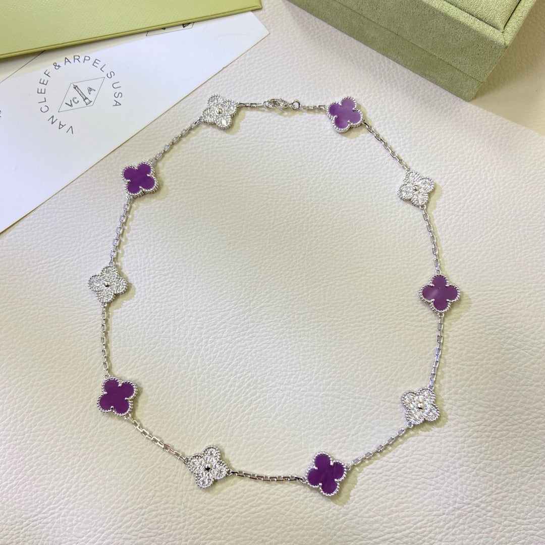[Charm Aries Jewelry]CLOVER 10 MOTIFS  PURPLE VIOLET DIAMOND NECKLACE