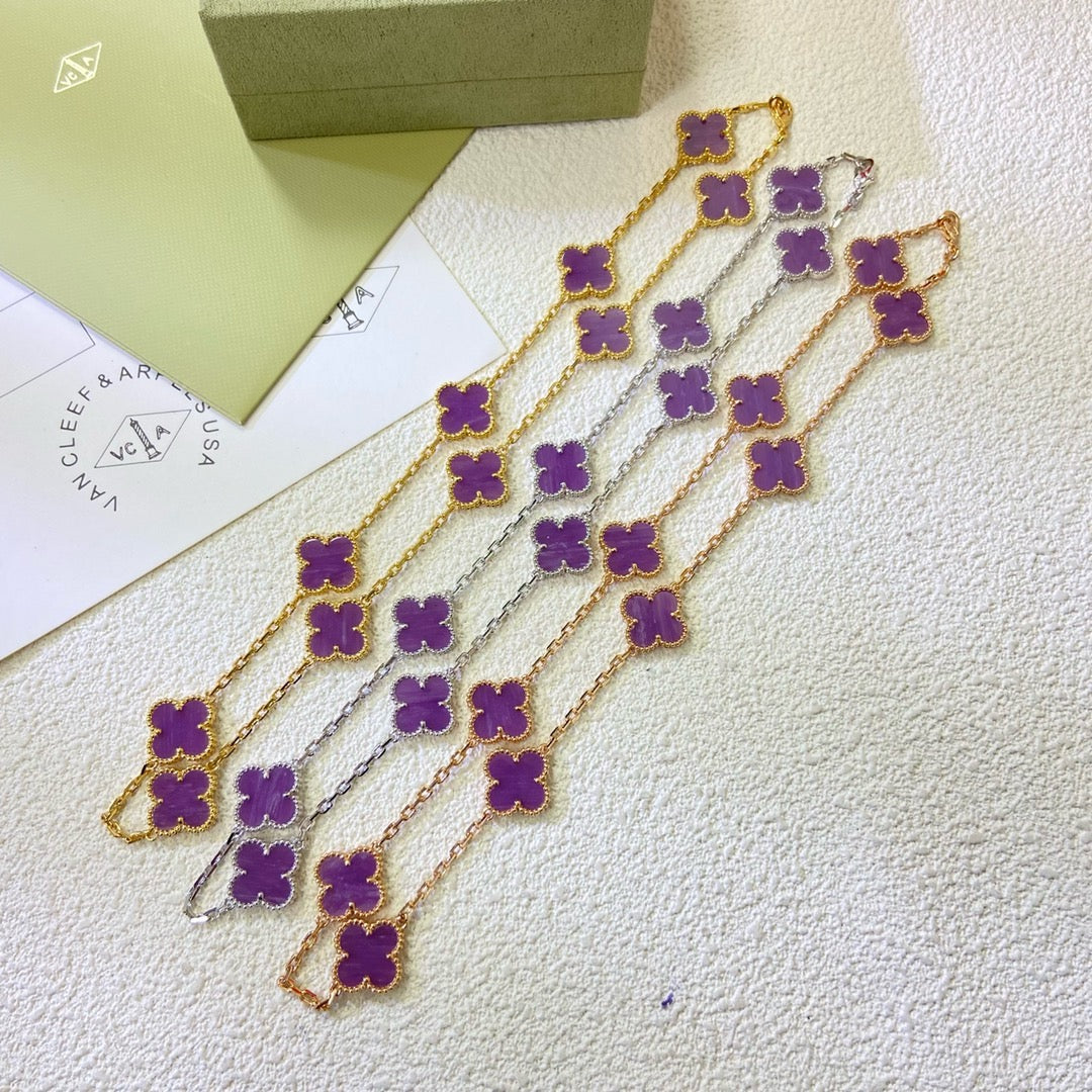 [Charm Aries Jewelry]CLOVER 10 MOTIFS  PURPLE VIOLET  NECKLACE