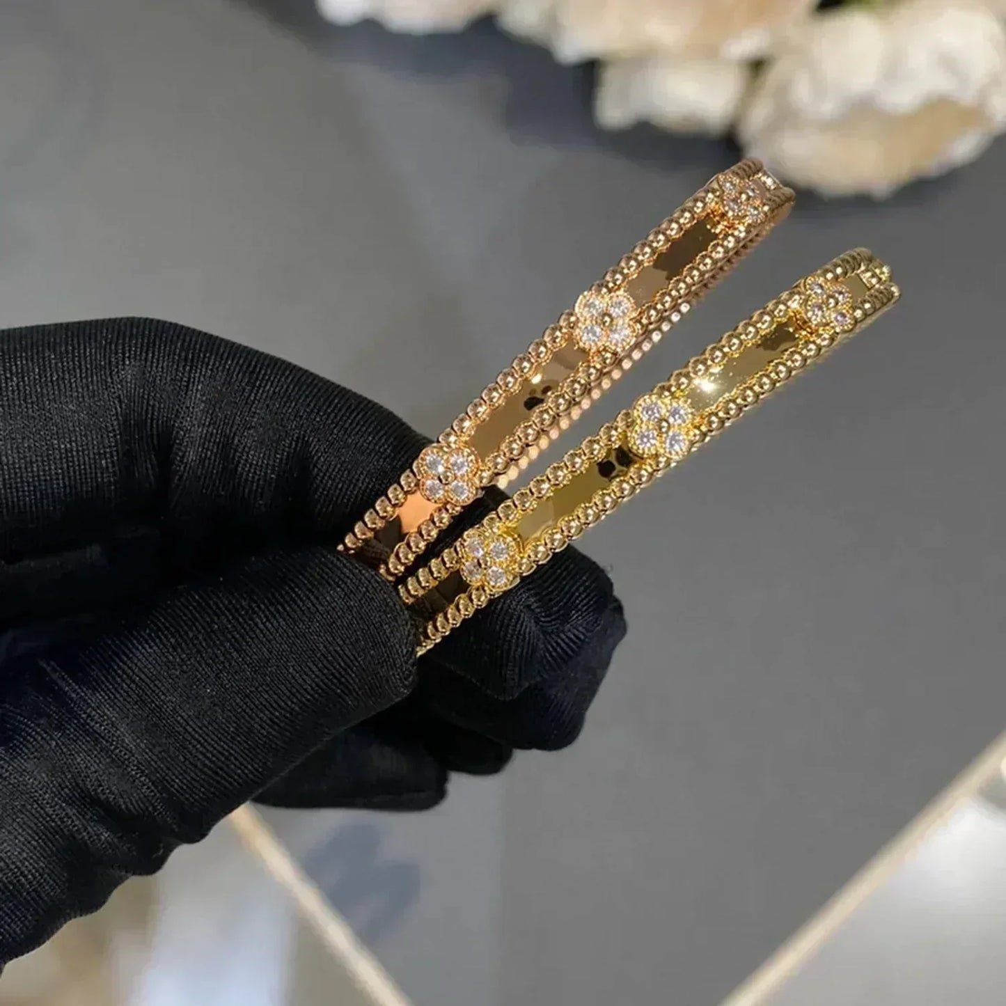 [Charm Aries Jewelry]CLOVER BRACELET 4MM DIAMONDS