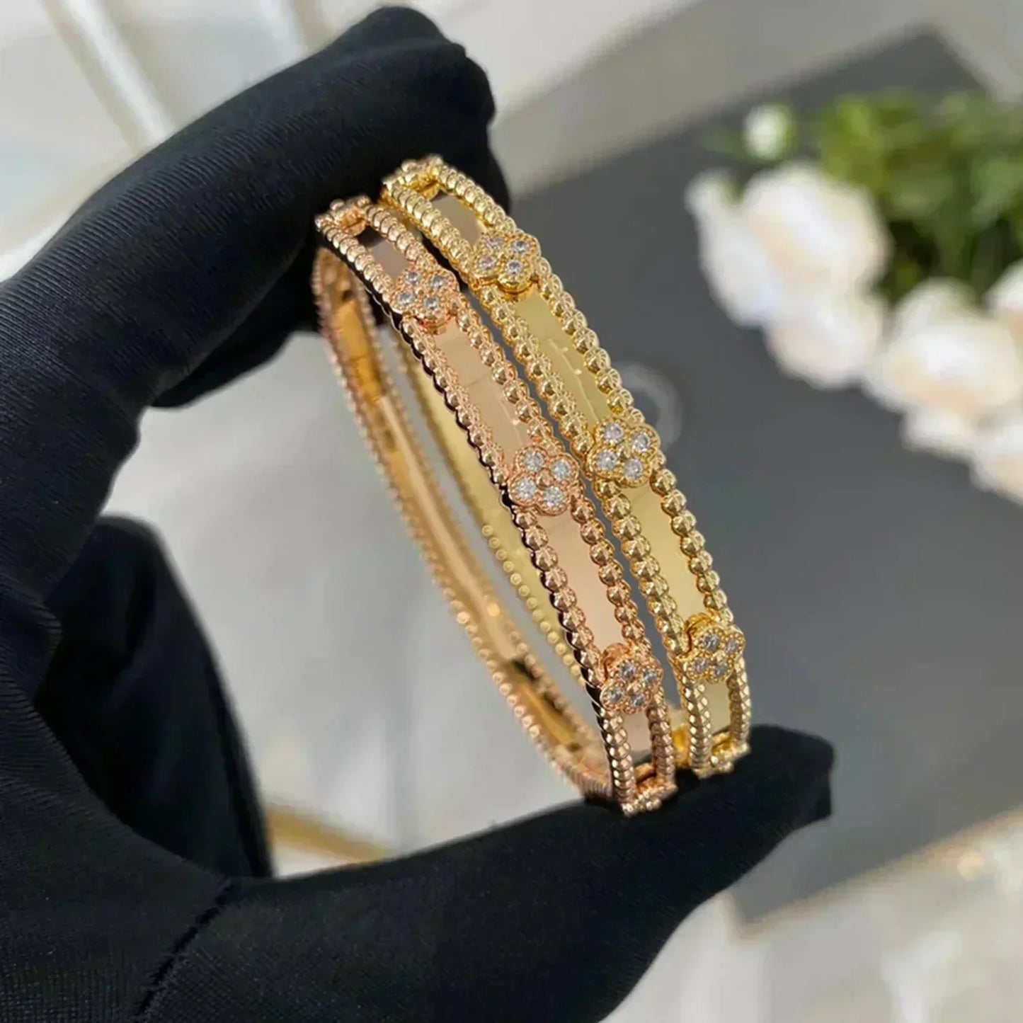 [Charm Aries Jewelry]CLOVER BRACELET 4MM DIAMONDS