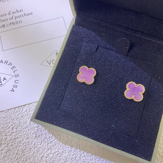 [Charm Aries Jewelry]CLOVER MINI 9.5MM  PURPLE VIOLET EARRINGS