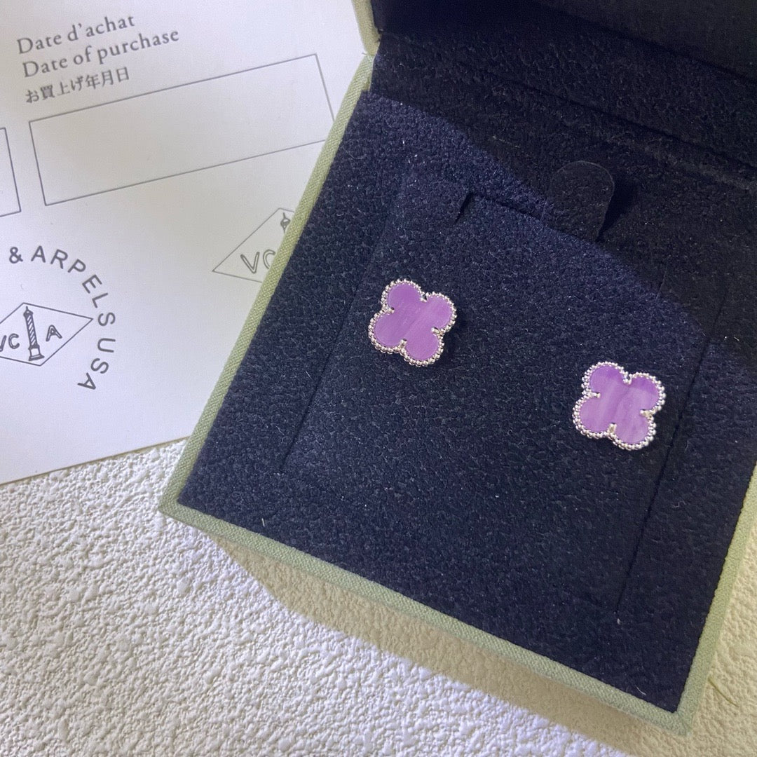 [Charm Aries Jewelry]CLOVER MINI 9.5MM  PURPLE VIOLET EARRINGS