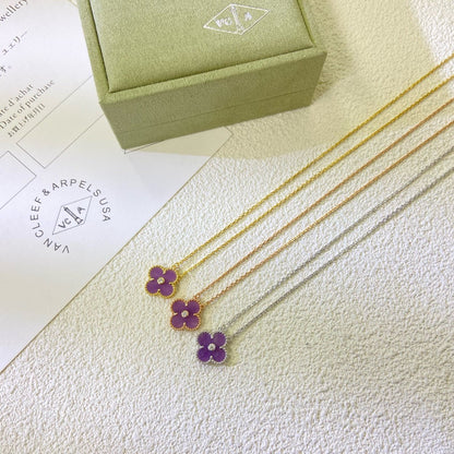[Charm Aries Jewelry]CLOVER 15MM DIAMOND  PURPLE VIOLET NECKLACE