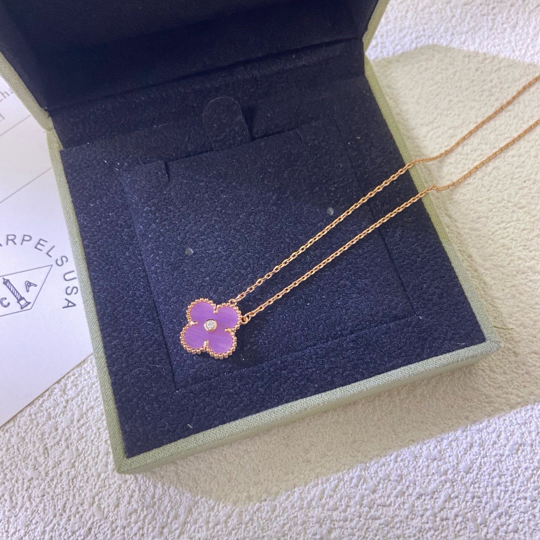 [Charm Aries Jewelry]CLOVER 15MM DIAMOND  PURPLE VIOLET NECKLACE