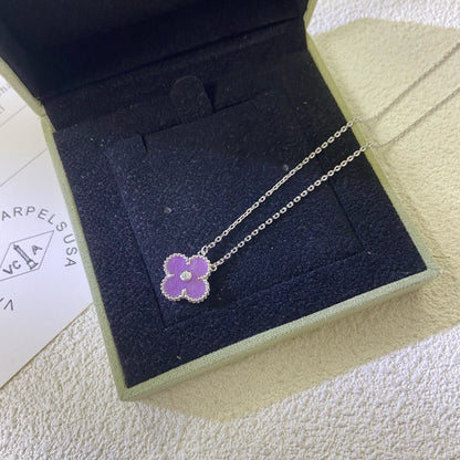 [Charm Aries Jewelry]CLOVER 15MM DIAMOND  PURPLE VIOLET NECKLACE