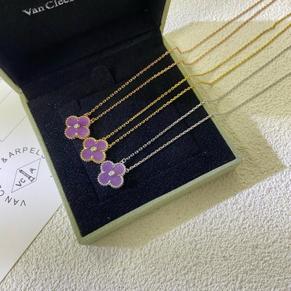 [Charm Aries Jewelry]CLOVER 15MM DIAMOND  PURPLE VIOLET NECKLACE