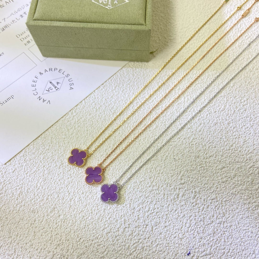 [Charm Aries Jewelry]CLOVER 15MM  PURPLE VIOLET NECKLACE
