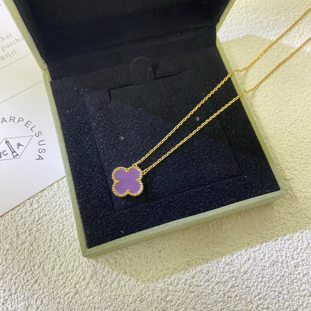 [Charm Aries Jewelry]CLOVER 15MM  PURPLE VIOLET NECKLACE