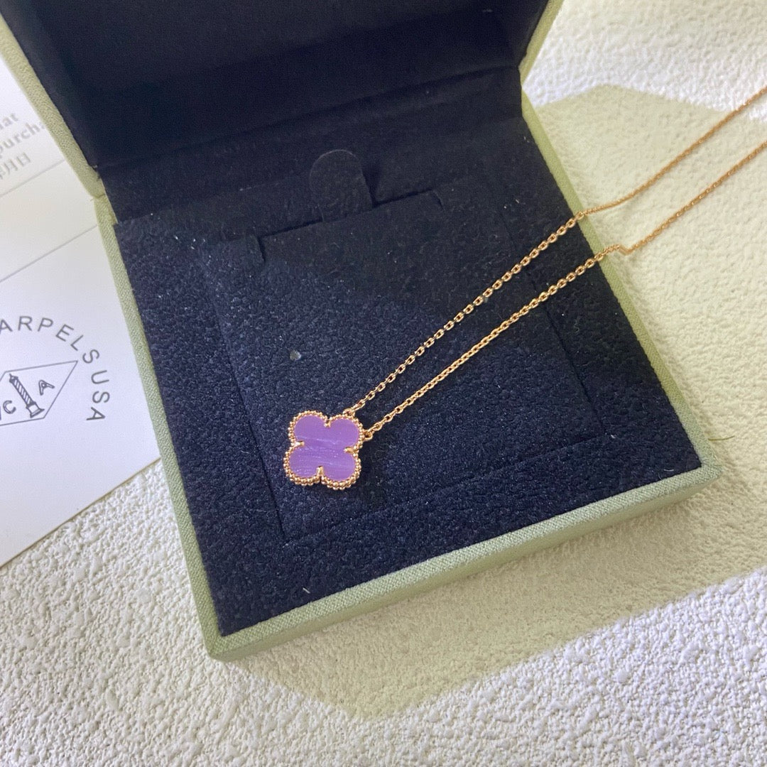 [Charm Aries Jewelry]CLOVER 15MM  PURPLE VIOLET NECKLACE