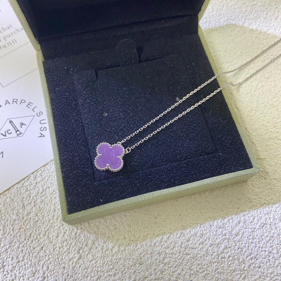 [Charm Aries Jewelry]CLOVER 15MM  PURPLE VIOLET NECKLACE