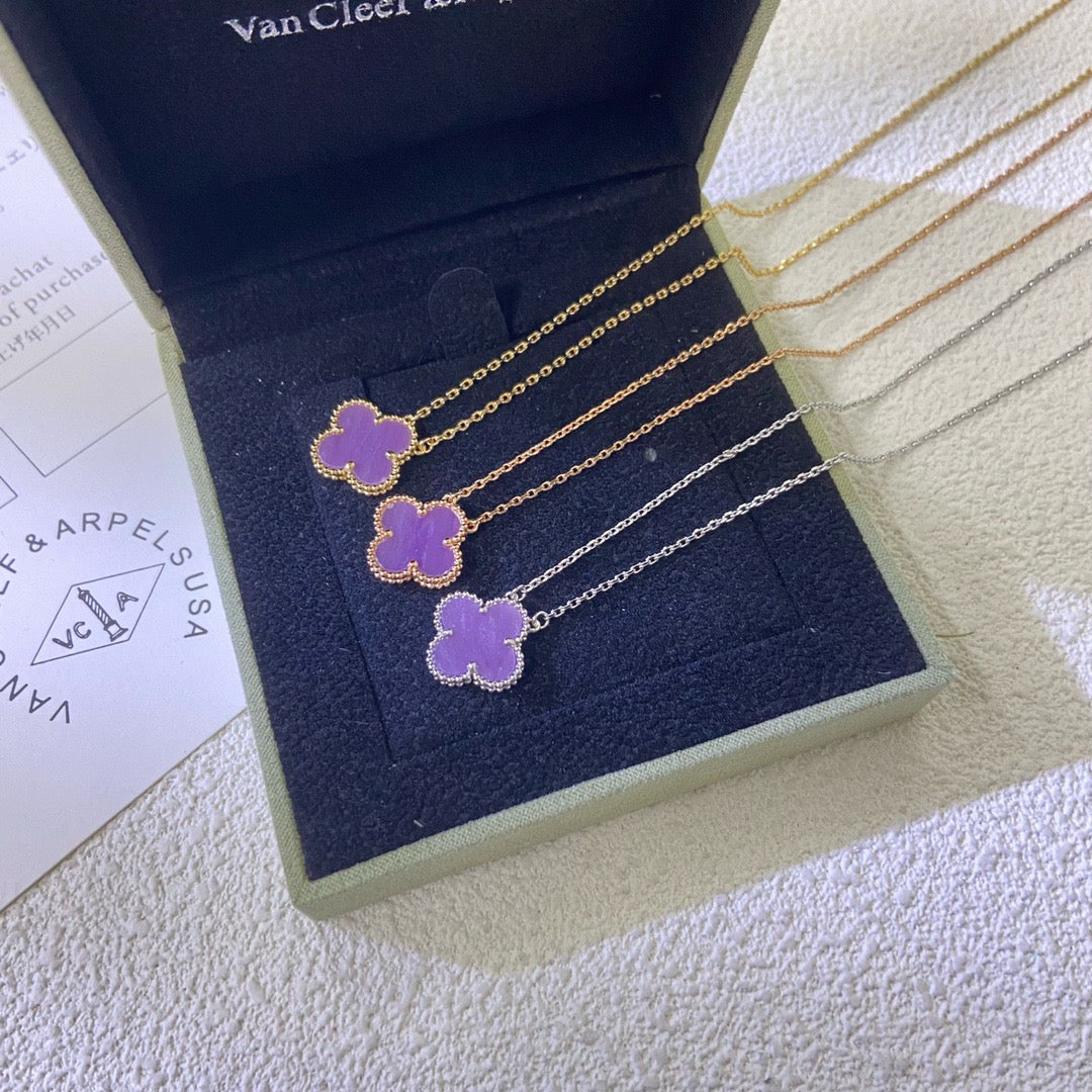 [Charm Aries Jewelry]CLOVER 15MM  PURPLE VIOLET NECKLACE