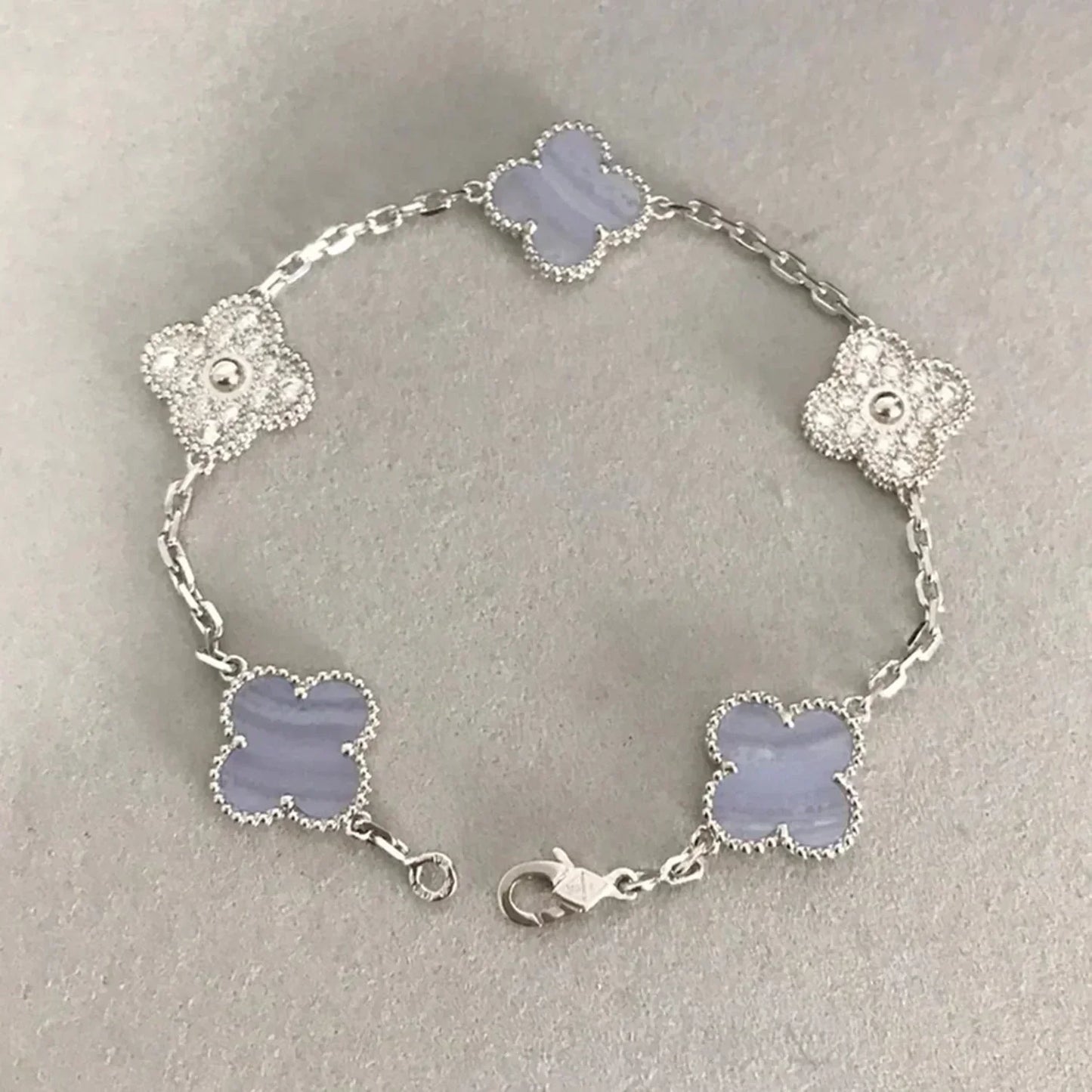 [Charm Aries Jewelry]CLOVER  5 MOTIF DIAMOND PURPLE CHALCEDONY BRACELET SILVER