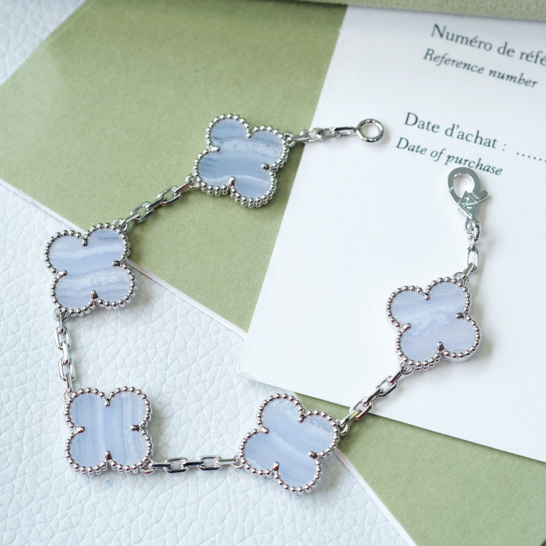 [Charm Aries Jewelry]CLOVER  5 MOTIF PURPLE CHALCEDONY BRACELET SILVER