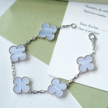 [Charm Aries Jewelry]CLOVER  5 MOTIF PURPLE CHALCEDONY BRACELET SILVER
