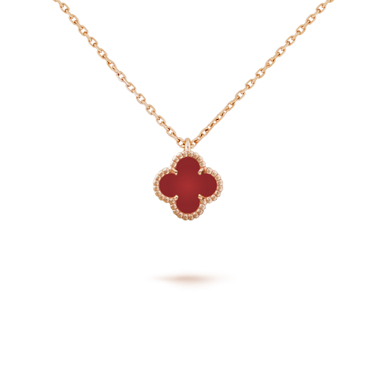 [Charm Aries Jewelry]CLOVER MINI 9.5MM WHITE CARNELIANS NECKLACE