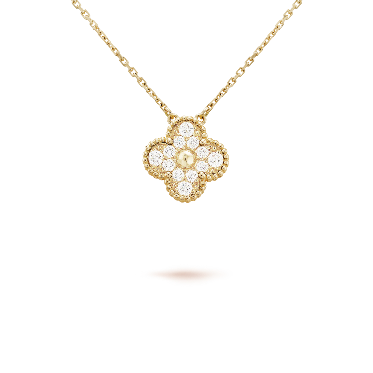 [Charm Aries Jewelry]CLOVER 15MM DIAMOND SINGLE FLOWER NECKLACE