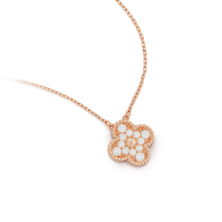 [Charm Aries Jewelry]CLOVER 15MM DIAMOND SINGLE FLOWER NECKLACE
