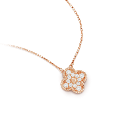 [Charm Aries Jewelry]CLOVER 15MM DIAMOND SINGLE FLOWER NECKLACE