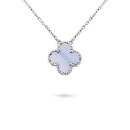 [Charm Aries Jewelry]CLOVER 15MM BLUE CHALCEDONY NECKLACE SILVER
