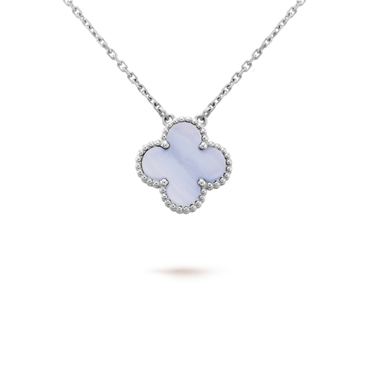 [Charm Aries Jewelry]CLOVER 15MM BLUE CHALCEDONY NECKLACE SILVER