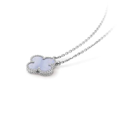 [Charm Aries Jewelry]CLOVER 15MM BLUE CHALCEDONY NECKLACE SILVER