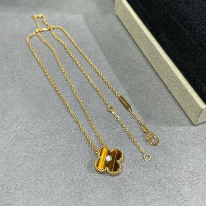 [Charm Aries Jewelry]CLOVER 15MM DIAMOND AND YELLOW TIGER'S EYE AGATE necklace