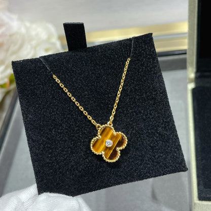 [Charm Aries Jewelry]CLOVER 15MM DIAMOND AND YELLOW TIGER'S EYE AGATE necklace