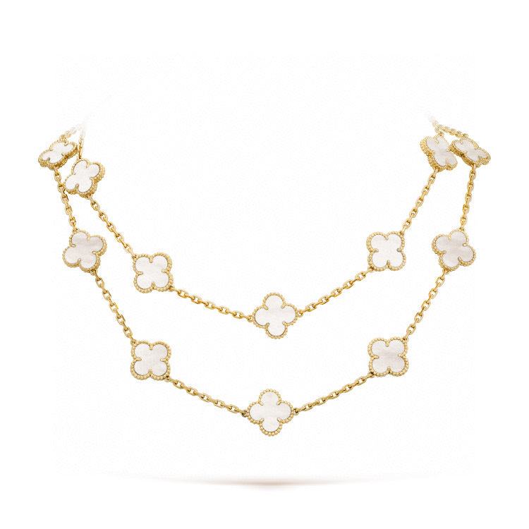 [Charm Aries Jewelry]CLOVER 20 MOTIFS WHITE MOP NECKLACE
