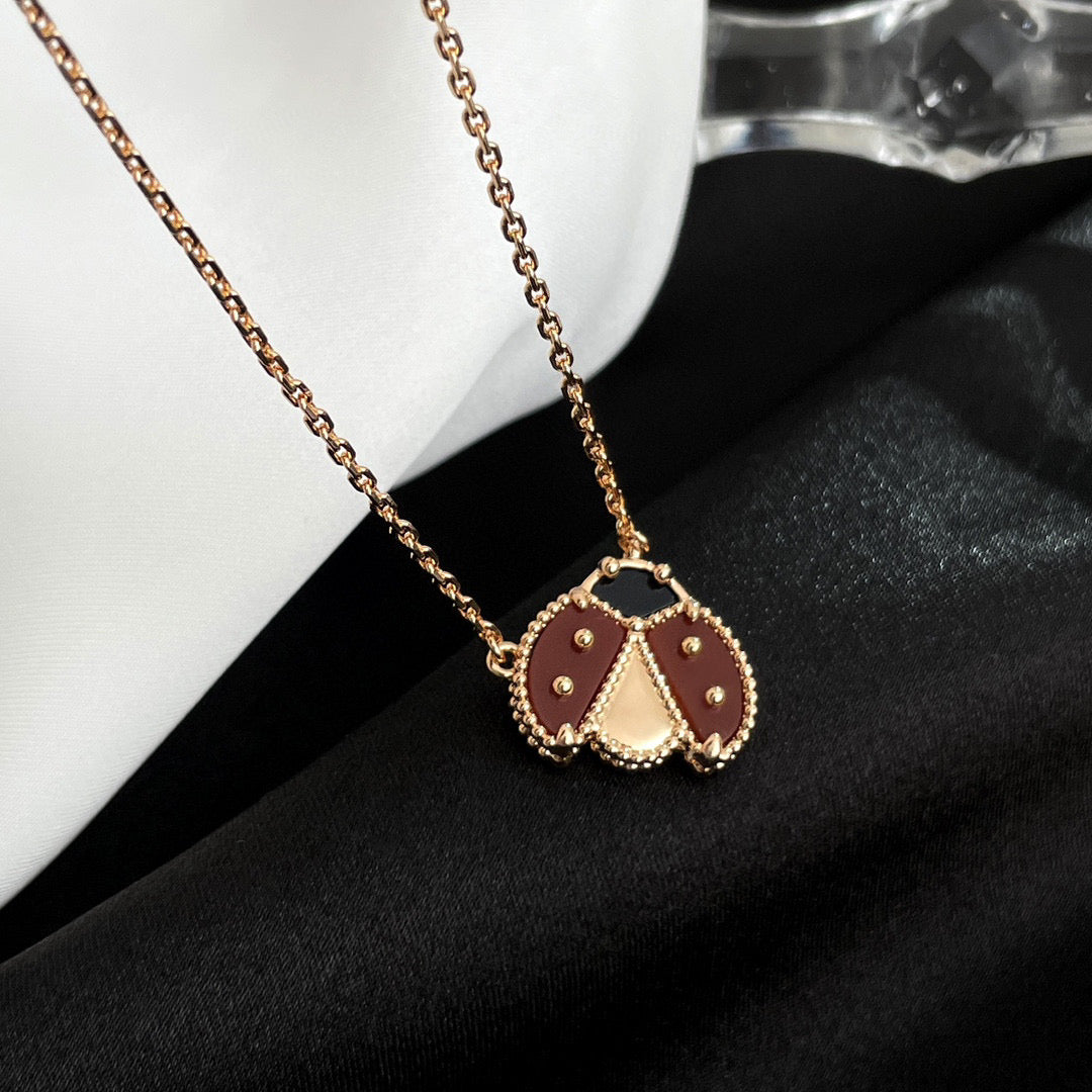 [Charm Aries Jewelry]LUCKY  CARNELIANS LADYBUG NECKLACE