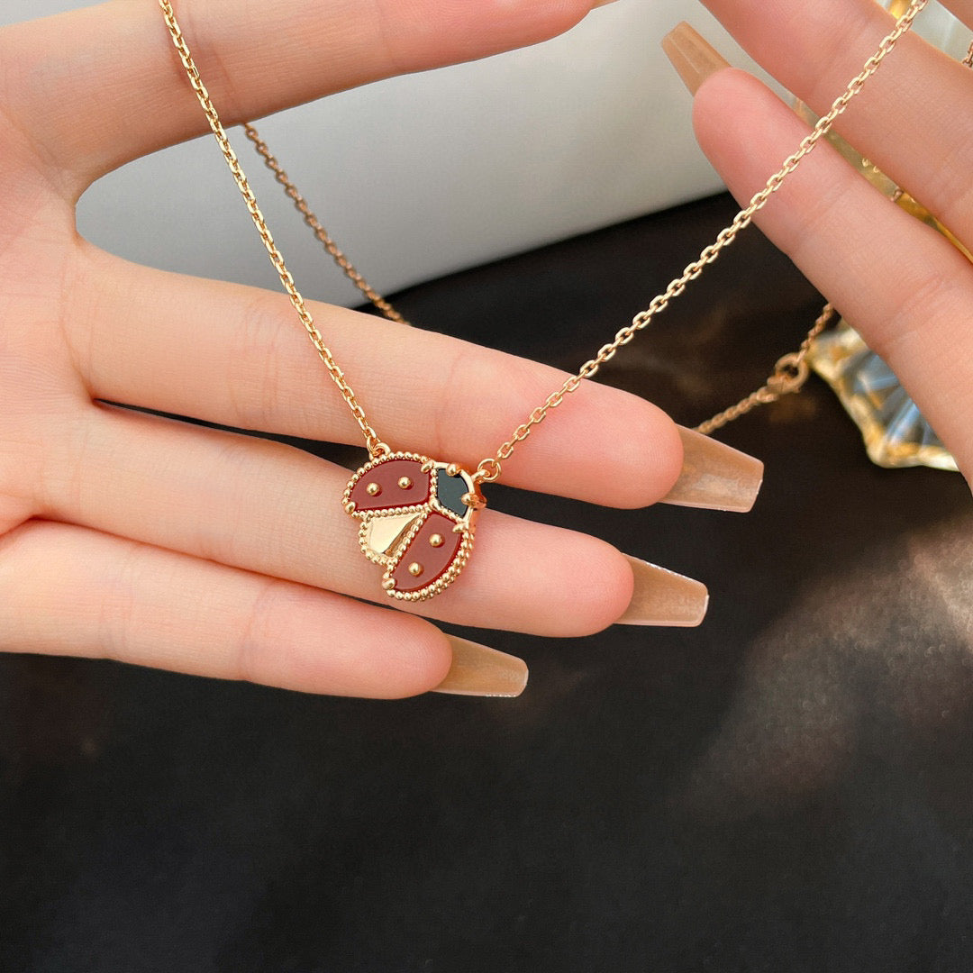 [Charm Aries Jewelry]LUCKY  CARNELIANS LADYBUG NECKLACE