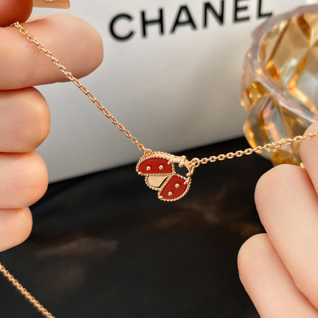 [Charm Aries Jewelry]LUCKY  CARNELIANS LADYBUG NECKLACE