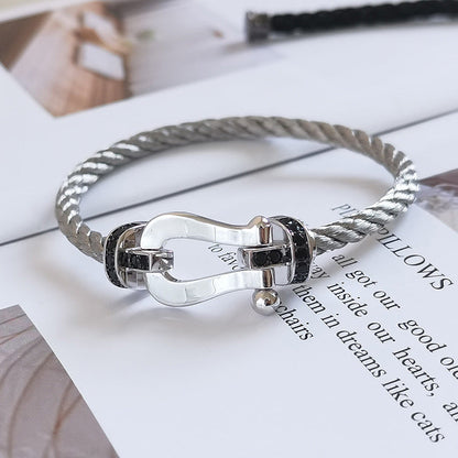[Charm Aries Jewelry]FORCE LARGE HORSESHOE BLACK DIAMOND BRACELET SILVER