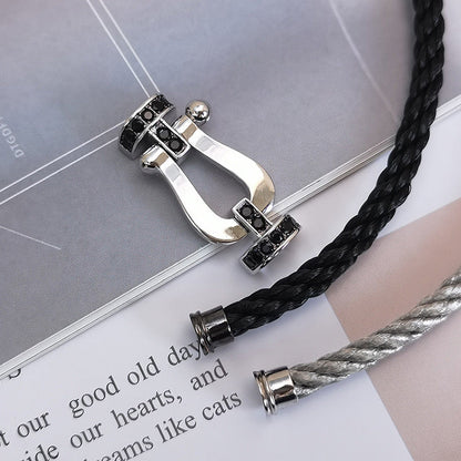 [Charm Aries Jewelry]FORCE LARGE HORSESHOE BLACK DIAMOND BRACELET SILVER