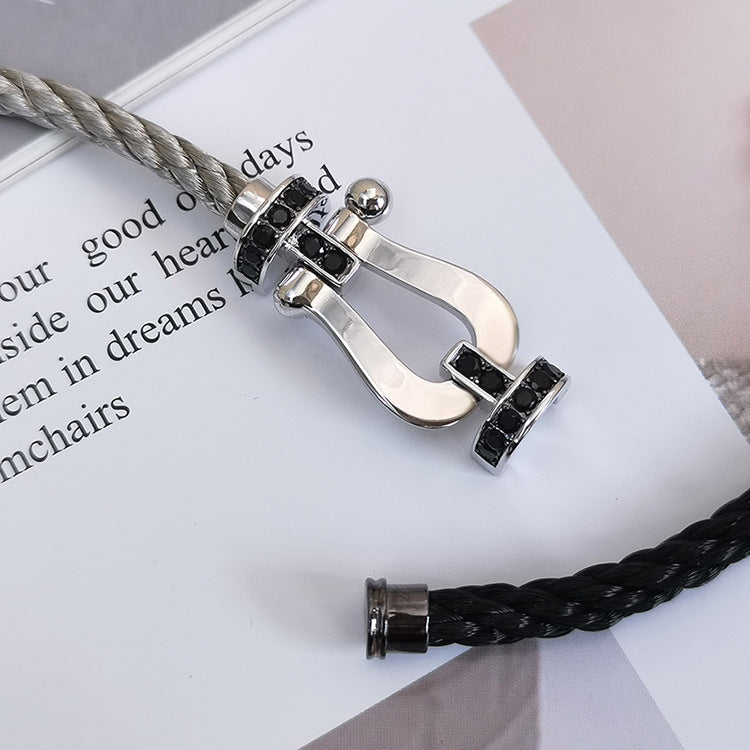 [Charm Aries Jewelry]FORCE LARGE HORSESHOE BLACK DIAMOND BRACELET SILVER
