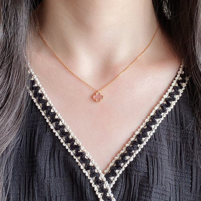 [Charm Aries Jewelry]CLOVER 15MM PINK MOTHER-OF-PEARL SINGLE FLOWER NECKLACE