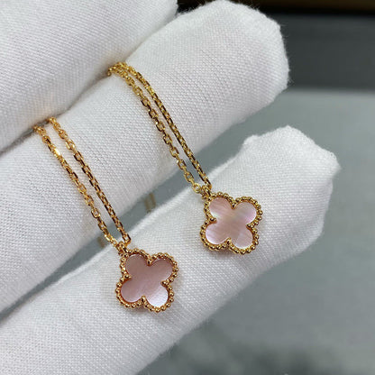 [Charm Aries Jewelry]CLOVER 15MM PINK MOTHER-OF-PEARL SINGLE FLOWER NECKLACE