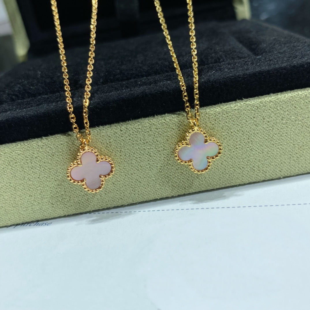 [Charm Aries Jewelry]CLOVER 15MM PINK MOTHER-OF-PEARL SINGLE FLOWER NECKLACE