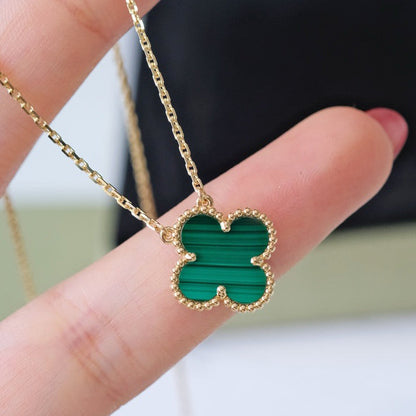 [Charm Aries Jewelry]CLOVER 15MM MALACHITE SINGLE FLOWER  NECKLACE
