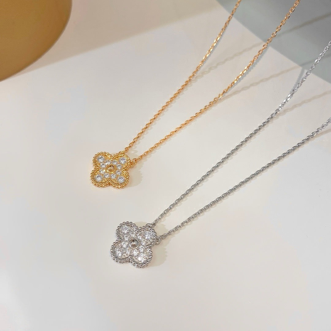 [Charm Aries Jewelry]CLOVER 15MM DIAMOND SINGLE FLOWER NECKLACE