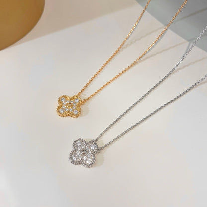 [Charm Aries Jewelry]CLOVER 15MM DIAMOND SINGLE FLOWER NECKLACE