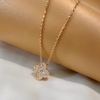 [Charm Aries Jewelry]CLOVER 15MM DIAMOND SINGLE FLOWER NECKLACE