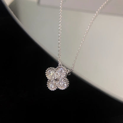 [Charm Aries Jewelry]CLOVER 15MM DIAMOND SINGLE FLOWER NECKLACE