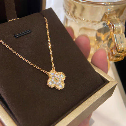 [Charm Aries Jewelry]CLOVER 15MM DIAMOND SINGLE FLOWER NECKLACE