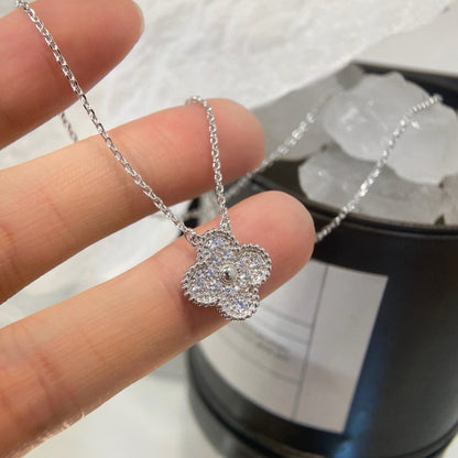 [Charm Aries Jewelry]CLOVER 15MM DIAMOND SINGLE FLOWER NECKLACE