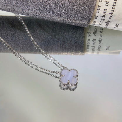 [Charm Aries Jewelry]CLOVER 15MM BLUE CHALCEDONY NECKLACE SILVER