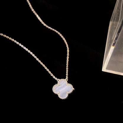 [Charm Aries Jewelry]CLOVER 15MM BLUE CHALCEDONY NECKLACE SILVER